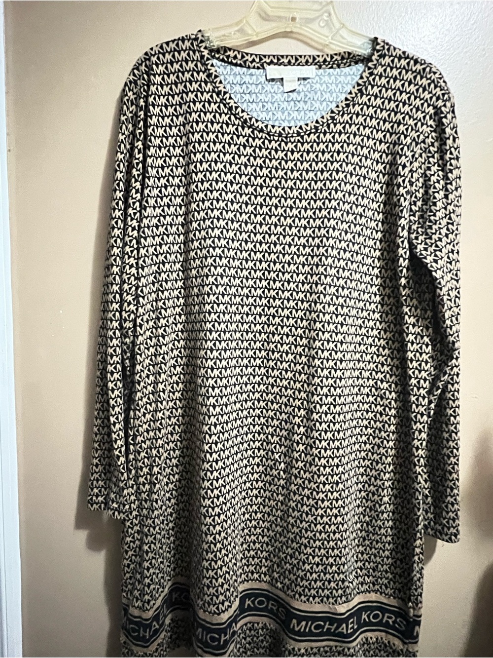 Michael Kors Black & White MK Logo Long Sleeve Dress